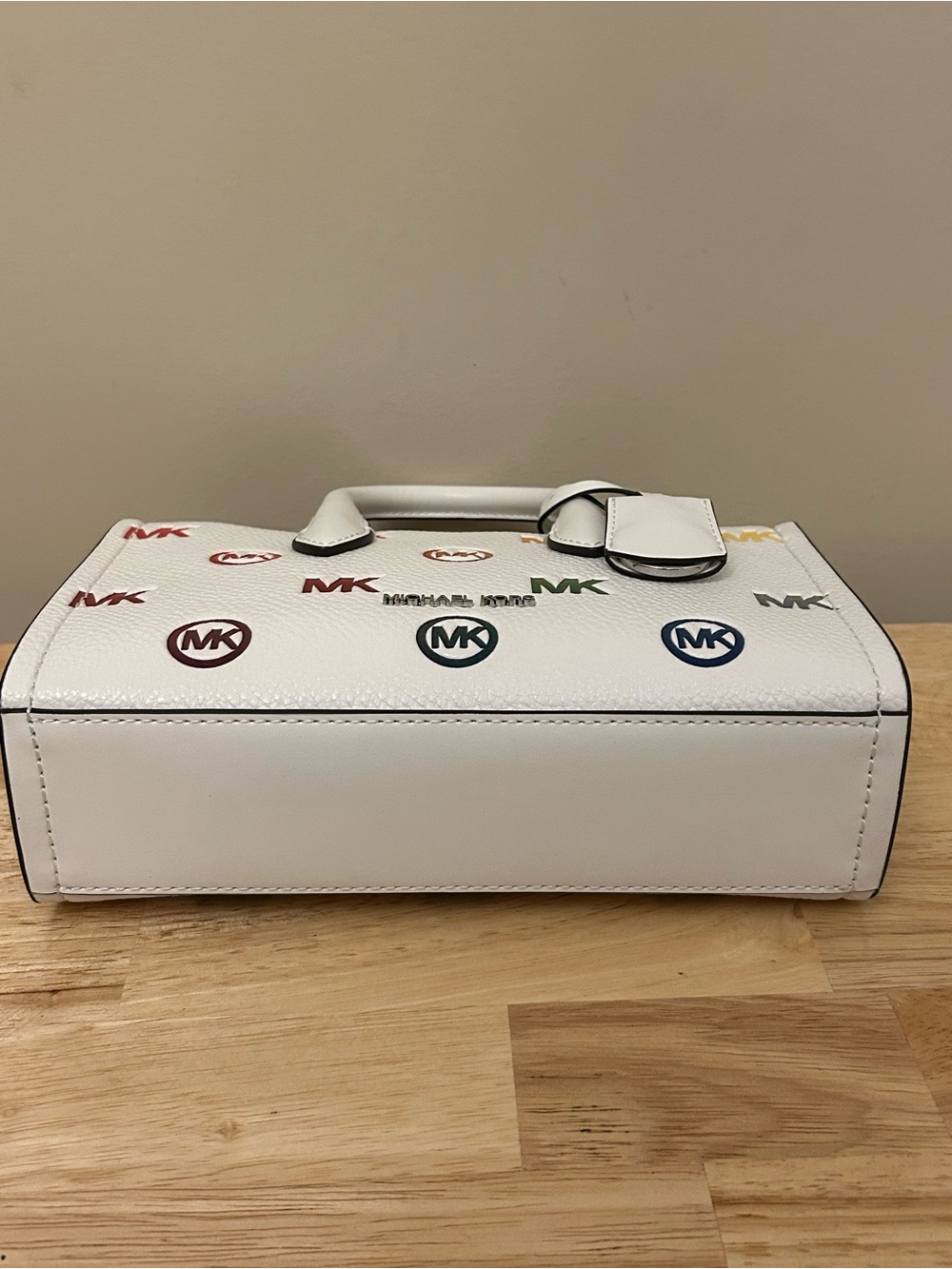 Michael Kors White Leather Satchel with Multicolor MK Accents - Picture 8 of 15